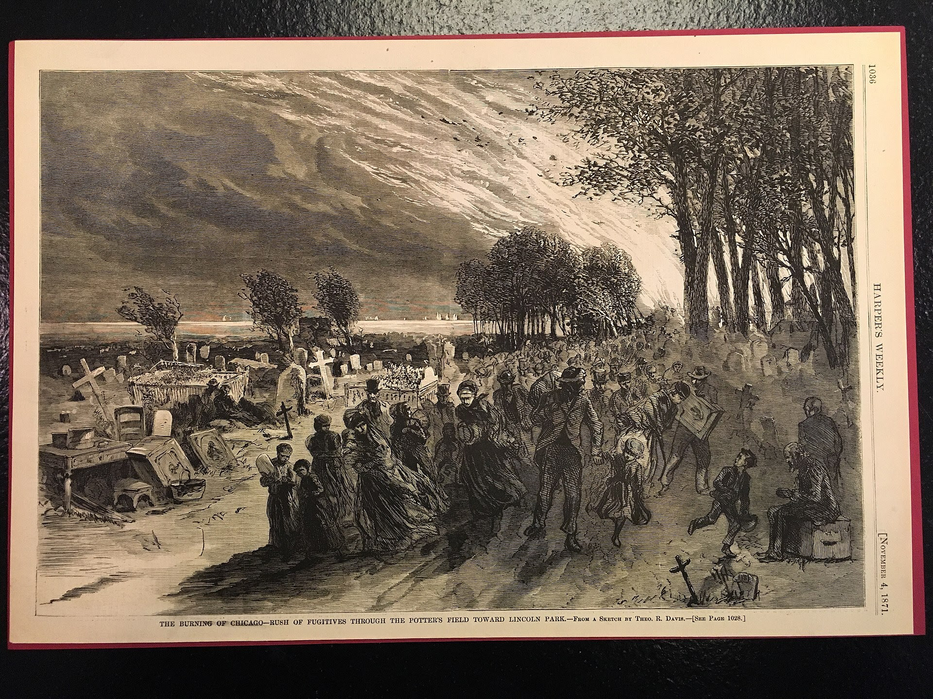 The Burning of Chicago - rush of fugitives through the potter's field toward Lincoln Park.